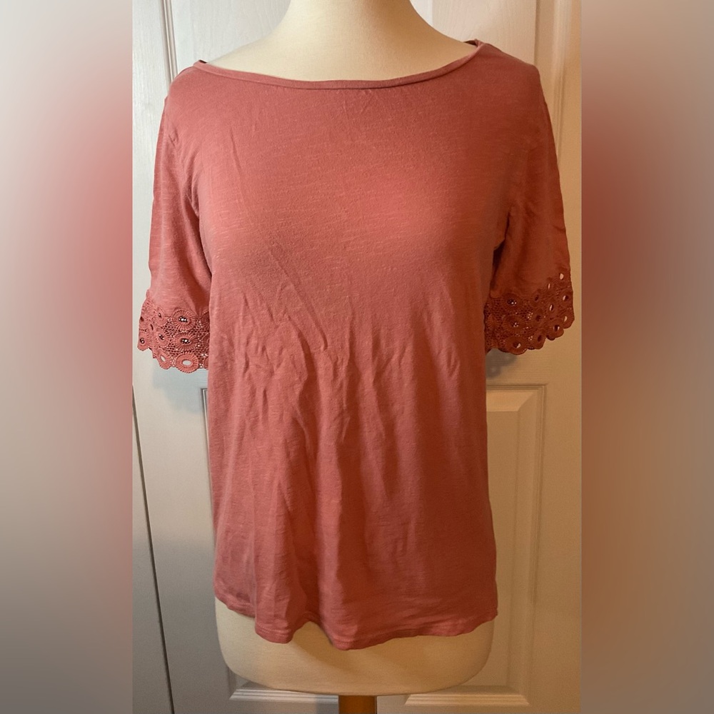 Loft Blush Pink Short Sleeve Cotton Tee Shirt Blouse Small